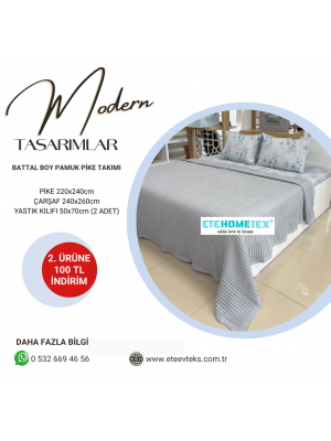 ETEHOMETEX ÇİFT KİŞİLİK HAVUZLU PİKE TAKIMI GRİ 8696474231883